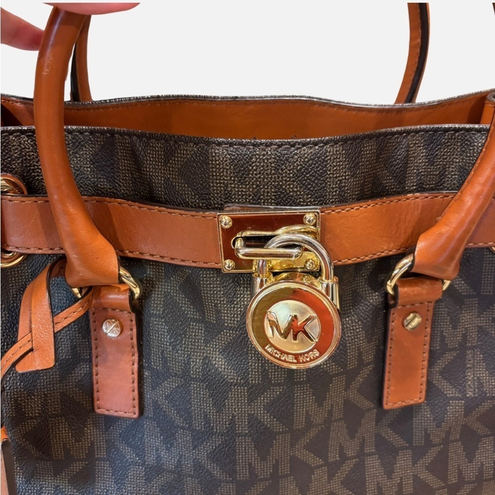 Michael Kors Hamilton Monogram Logo Leather Satchel Tote - Picture 2 of 14